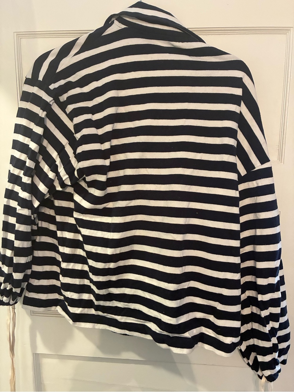 J. Crew Navy & White Striped Funnel Collar Sweatshirt with Sleeve Bows - Picture 9 of 9
